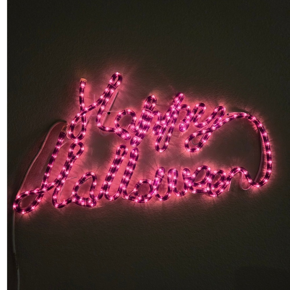 Happy Halloween Pink LED Rope Light Sign Neon Style Holiday Wall Decor